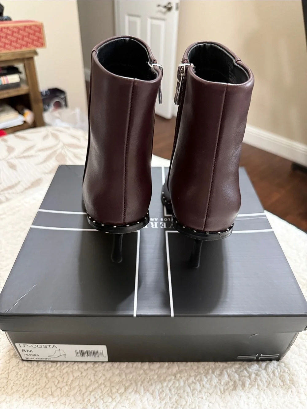 Liverpool Burgundy Leather Ankle Boots with Studded Sole